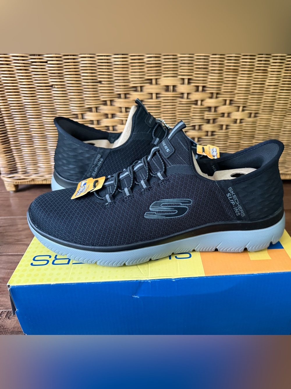 Skechers Men's Black Athletic Slip-On Sneakers with Gray Sole